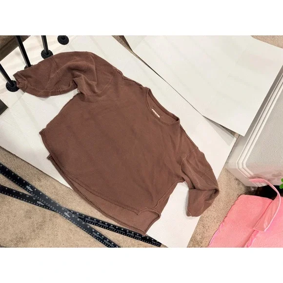 We The Free Brown Ribbed Crew Neck Long Sleeve Oversized Sweatshirt Extra Small - Picture 2 of 7